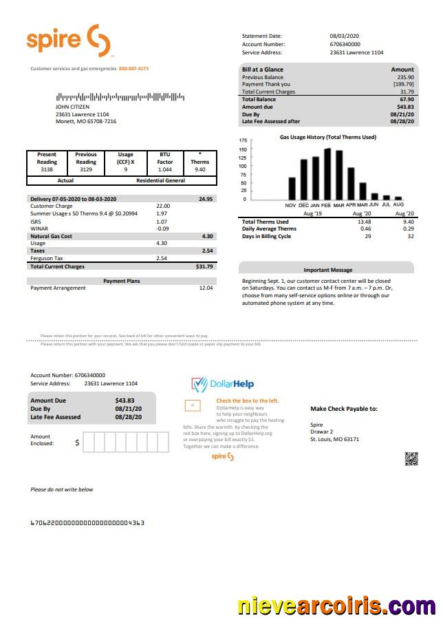 USA Spire gas utility bill